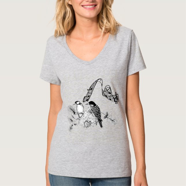 Vintage Woodpecker Rustic Country Love Birds T-Shirt (Front)