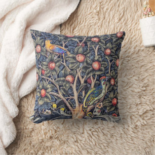 Vintage Woodpecker Tapestry Floral William Morris Throw Pillow
