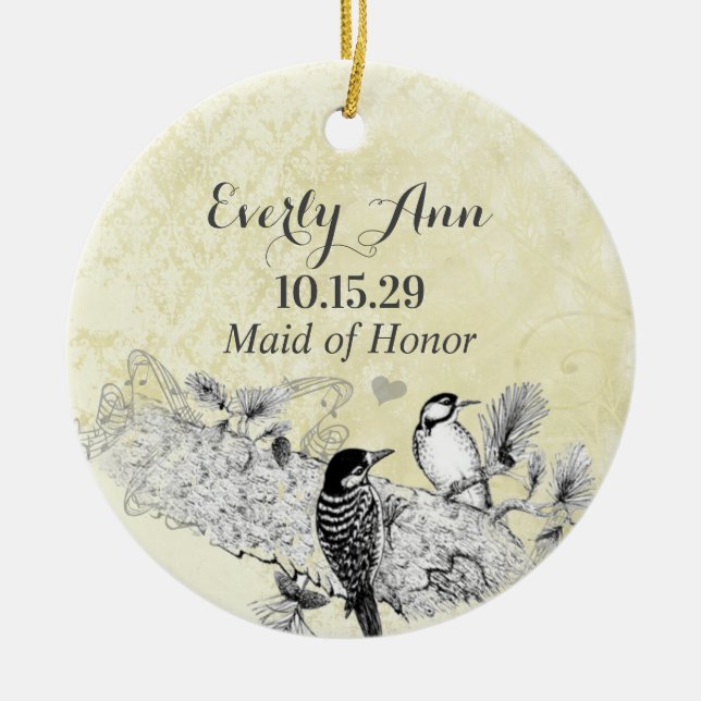 Vintage Woodpeckers Maid of Honor Ornament (Front)