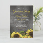 Vintage Woodsy Sunflower | Wood Graduation Party Invitation (Standing Front)