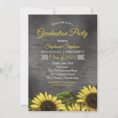 Vintage Woodsy Sunflower | Wood Graduation Party Invitation (Front)