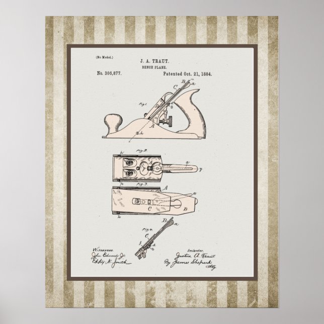 Vintage Woodworking Plane Patent Poster (Front)