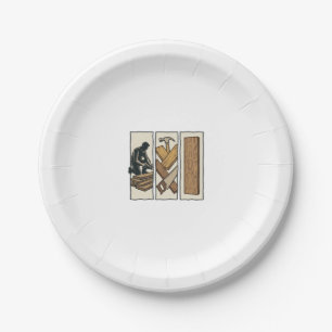 Vintage Woodworking Tools Engraving T-Shirt Design Paper Plates