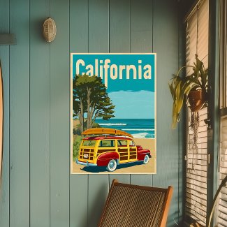 Vintage Woody California Travel Poster