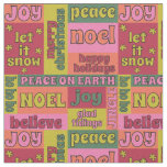 Vintage Word Collage 1970s Style Christmas Pattern Fabric