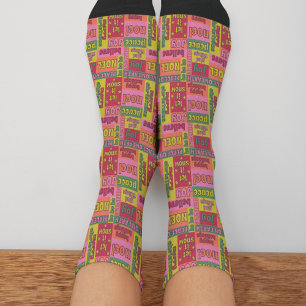 Vintage Word Collage 1970s Style Christmas Pattern Socks
