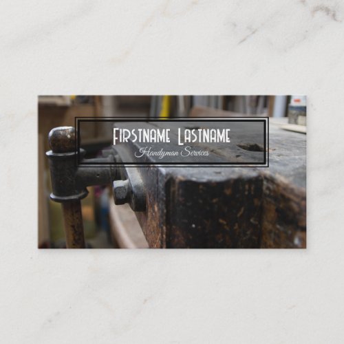 Vintage work bench rustic tools handyman services business card