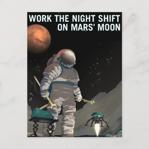 Vintage Work the Night Shift Mars Recruitment Postcard