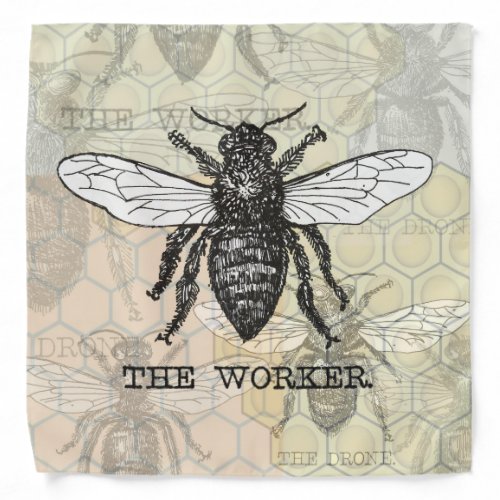 Vintage Worker Bee Illustration Art Bandana