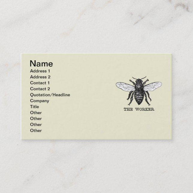 Vintage Worker Bee Illustration Art Business Card (Front)