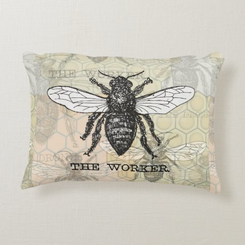 Vintage Worker Bee Illustration Art Decorative Pillow