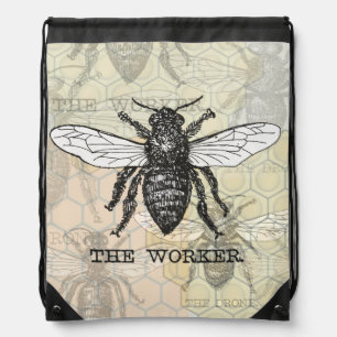 Vintage Worker Bee Illustration Art Drawstring Bag