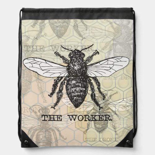 Vintage Worker Bee Illustration Art Drawstring Bag