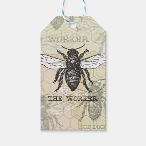 Vintage Worker Bee Illustration Art Gift Tags