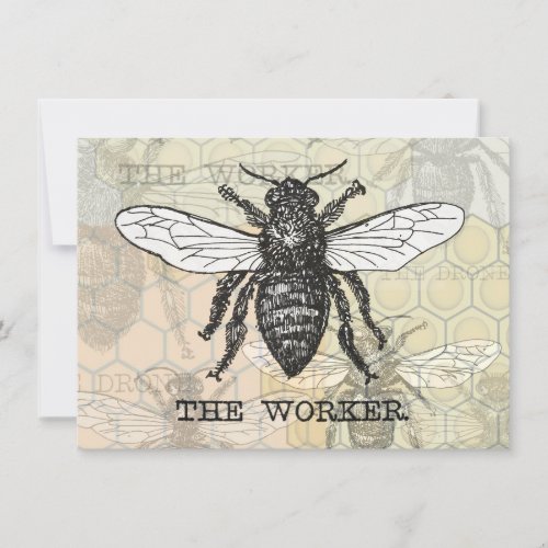 Vintage Worker Bee Illustration Art Invitation