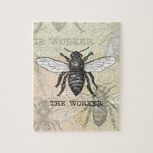 Vintage Worker Bee Illustration Art Jigsaw Puzzle