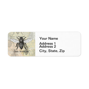 Vintage Worker Bee Illustration Art Label