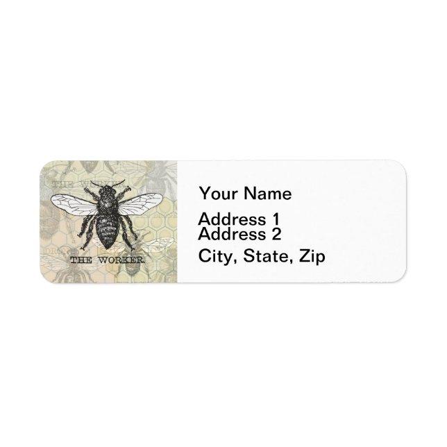 Vintage Worker Bee Illustration Art Label (Front)