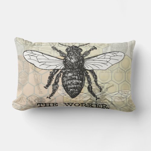 Vintage Worker Bee Illustration Art Lumbar Pillow