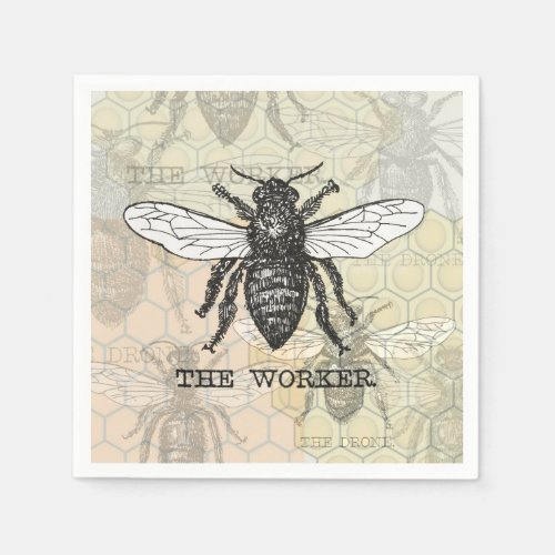 Vintage Worker Bee Illustration Art Paper Napkins
