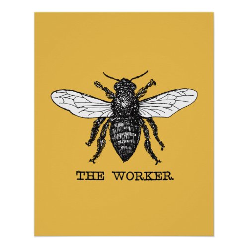 Vintage Worker Bee Illustration Art Poster