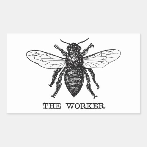 Vintage Worker Bee Illustration Art Rectangular Sticker