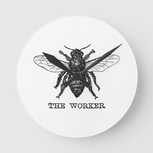 Vintage Worker Bee Illustration Art Round Clock