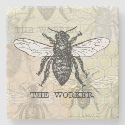 Vintage Worker Bee Illustration Art Stone Coaster