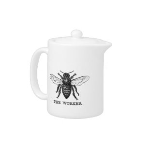 Vintage Worker Bee Illustration Art Teapot