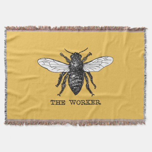Vintage Worker Bee Illustration Art Throw Blanket