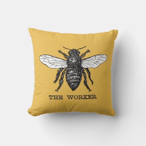 Vintage Worker Bee Illustration Art Throw Pillow