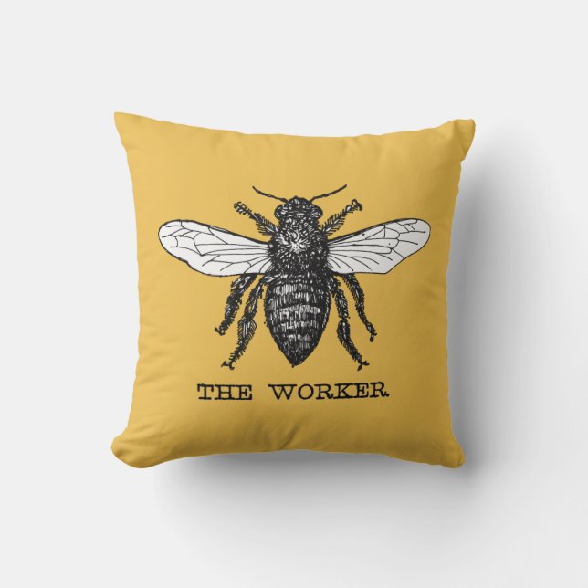 Vintage Worker Bee Illustration Art Throw Pillow (Front)