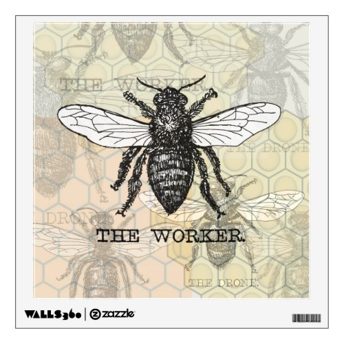 Vintage Worker Bee Illustration Art Wall Decal