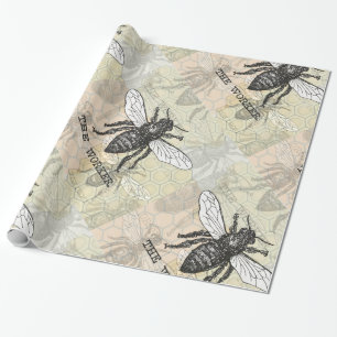 Vintage Worker Bee Illustration Art Wrapping Paper