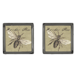 Vintage Worker Bee Insect Illustration Antique Cufflinks