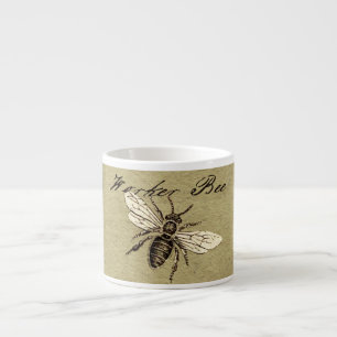 Vintage Worker Bee Insect Illustration Antique Espresso Cup