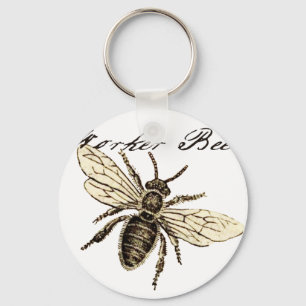 Vintage Worker Bee Insect Illustration Antique Keychain