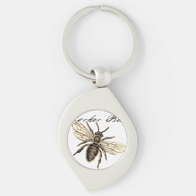 Vintage Worker Bee Insect Illustration Antique Keychain (Front)
