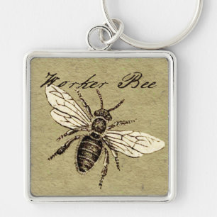 Vintage Worker Bee Insect Illustration Antique Keychain