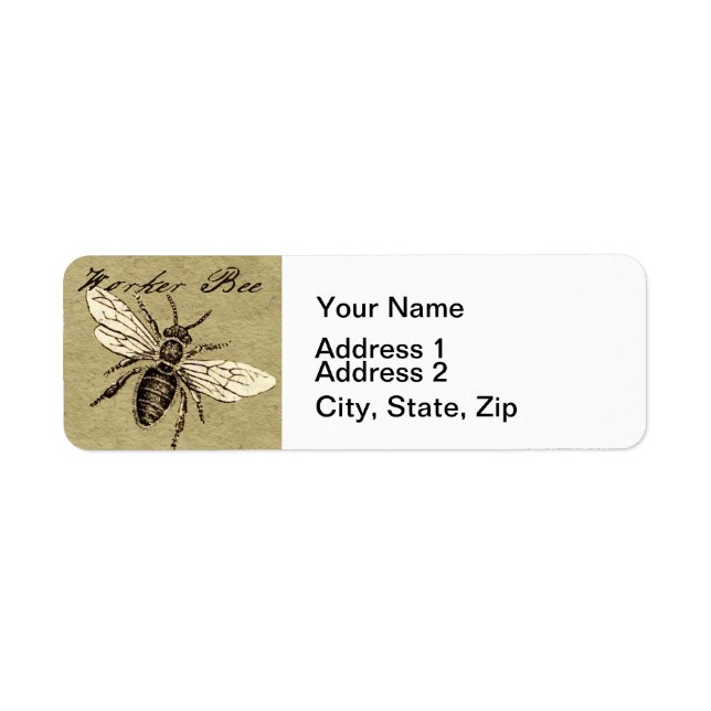 Vintage Worker Bee Insect Illustration Antique Label (Front)