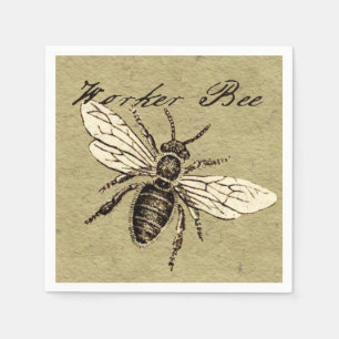 Vintage Worker Bee Insect Illustration Antique Paper Napkins