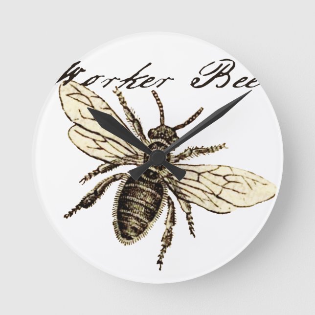 Vintage Worker Bee Insect Illustration Antique Round Clock (Front)