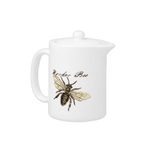 Vintage Worker Bee Insect Illustration Antique Teapot