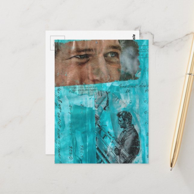 Vintage Working Man and Eyeballs on Blue Postcard (Front/Back In Situ)