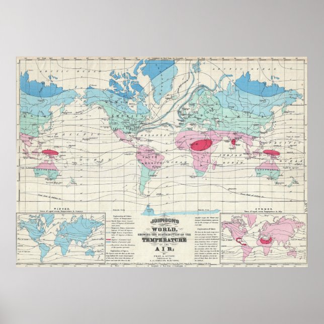 Vintage World Climate Map (1870) Poster (Front)