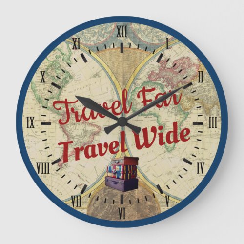 Vintage World Explorer Travel Far Travel Wide Large Clock