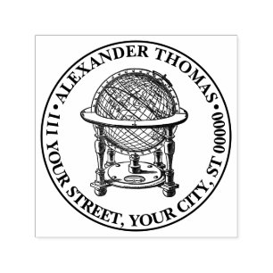 Vintage World Globe Lithograph #2 Name Address Self-inking Stamp