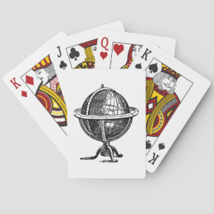 Vintage World Globe Lithograph Drawing BW Poker Cards