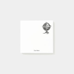 Vintage World Globe Lithograph Drawing BW Post-it Notes