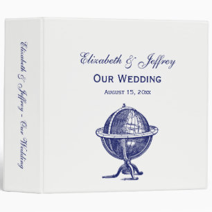 Vintage World Globe Lithograph Drawing Navy 3 Ring Binder